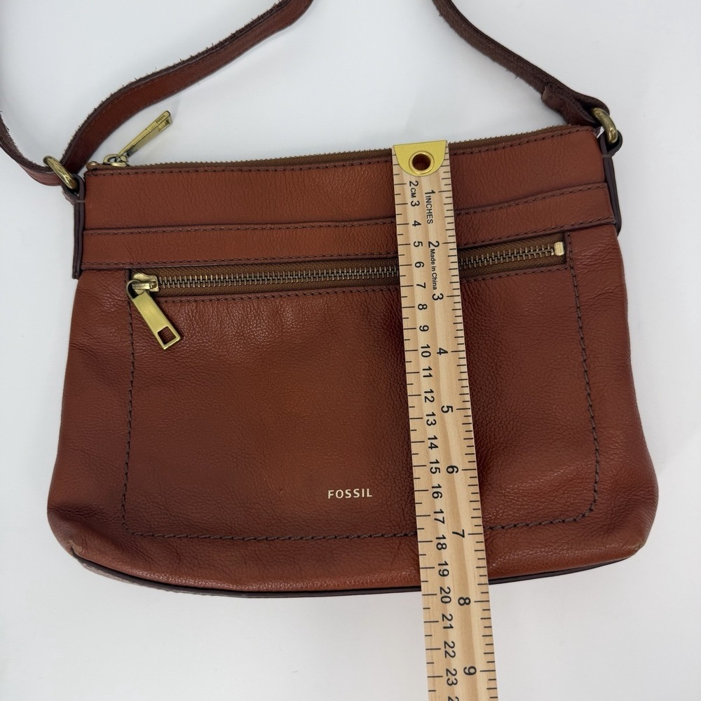 Fossil Brown Leather Crossbody Purse Shoulder Bag Minimalist Pebbled Medium - Picture 10 of 15